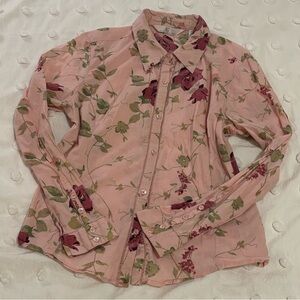 Vintage Pink Floral Button Up Blouse | 100% Cotton